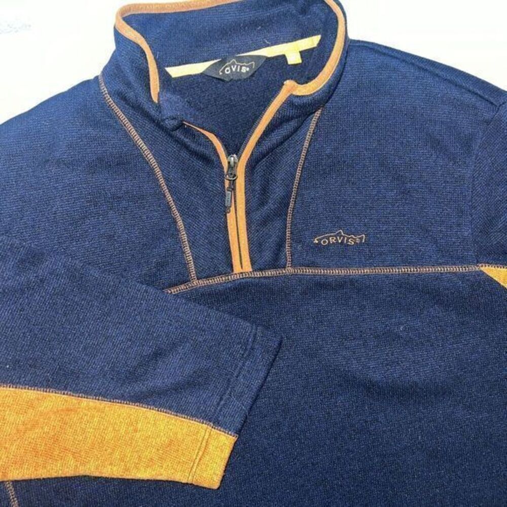 Orvis Navy Blue /  Burnt Orange Pullover Quarter‎ Zip Sweater XXL